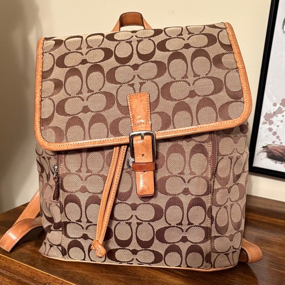 Coach Tan and Brown Signature Backpack - Picture 2 of 10